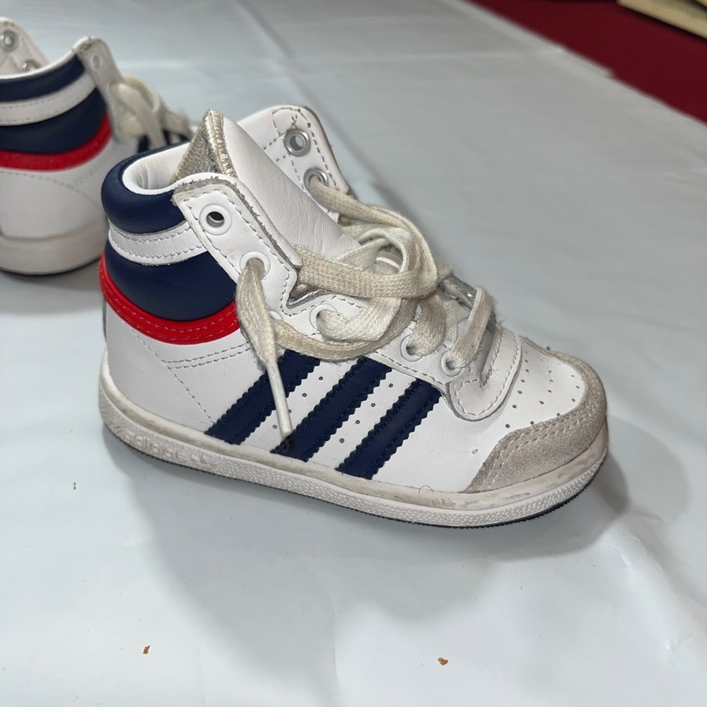 Adidas Toddler High Tops White Blue Striped Red Sneakers 6K Baby Shoes Leather 6 - Picture 16 of 16
